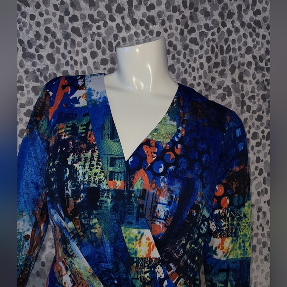 Oleg Cassini Side Tie Dress, Graphic Print Size 4 - Picture 2 of 7